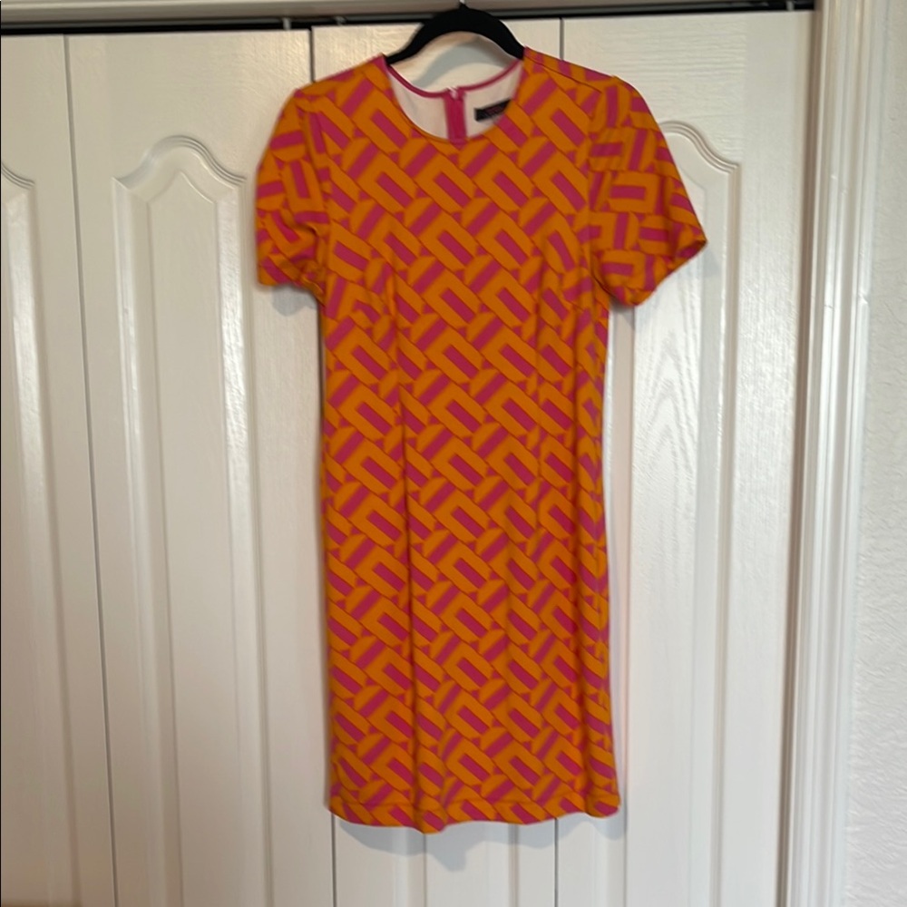 Trina Turk Orange and Red Sheath Mini Dress with Short Sleeves